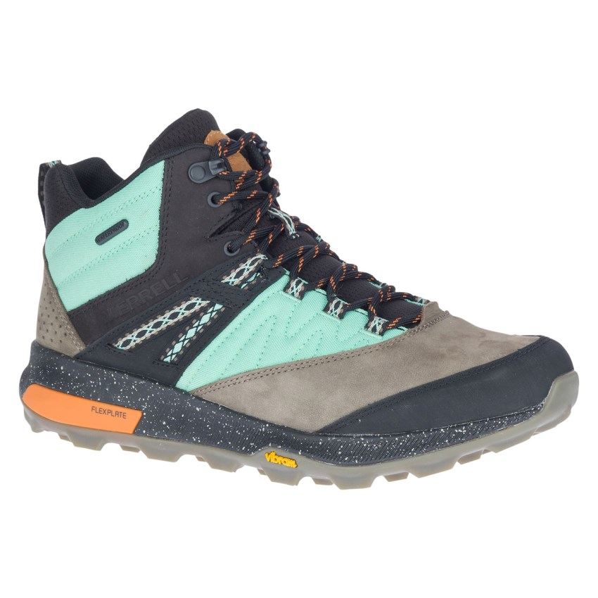 Chaussures Randonnée Merrell Zion Mid Waterproof X Unlikely Grise/Turquoise Homme | S.I.DKJM